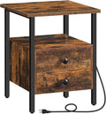 HOOBRO End Table with Charging Station, Bedside Table with 2 Drawer & USB Port by HOOBRO