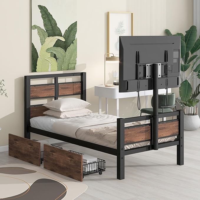 Twin Size Metal Platform Bed by Unknown