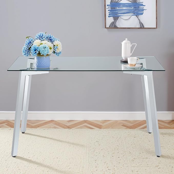 Dining Table for 6 Kitchen Table 51" Rectangular Modern Glass Dining Table by LynginsCreativeLife