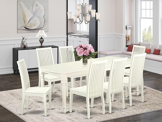 East West Furniture DOIP9-LWH-W 9 Piece Dining Set Includes a Rectangle Dining - Image 2