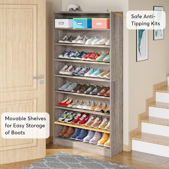 Tribesigns Tall Shoe Cabinet, 9 Tiers 40-45 Pairs Heavy Duty Wood Freestanding - Image 6