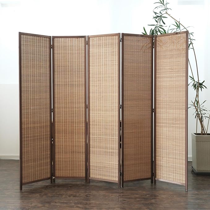 5 Panel Room Divider and Folding Screen Room Divider, Bamboo Room Divider Screen - Image 2