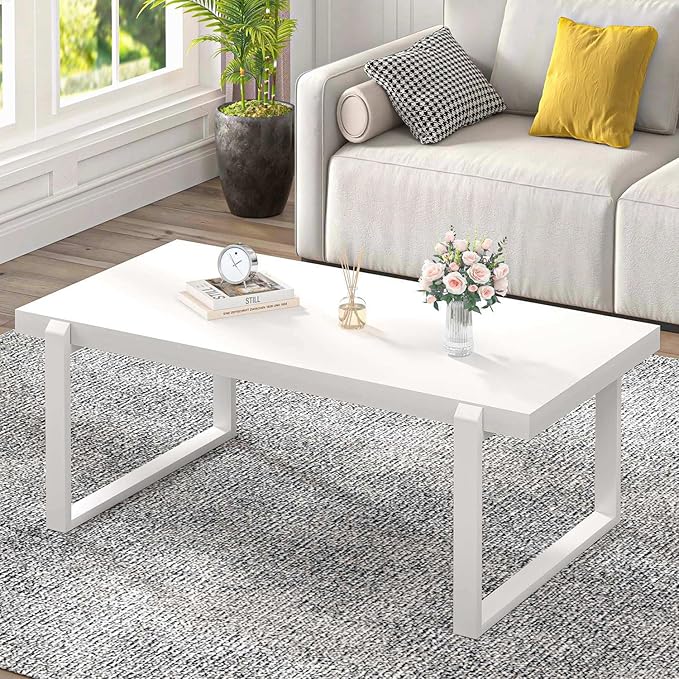 EXCEFUR Small Coffee Table, Modern Minimalist Wood and Metal Center Table by EXCEFUR