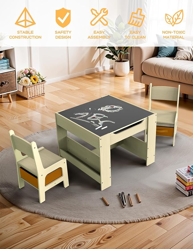 Joyooss Kids Table and Chair Set, 4 in 1 Wooden Activity Toddler Table and - Image 7