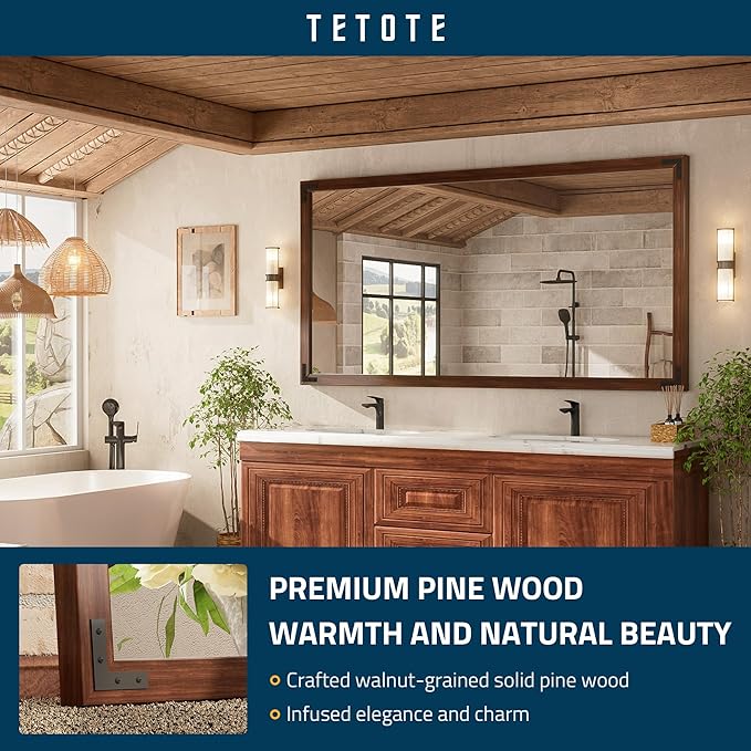 TETOTE 72 x 36 Walnut Wood Mirror - Image 2