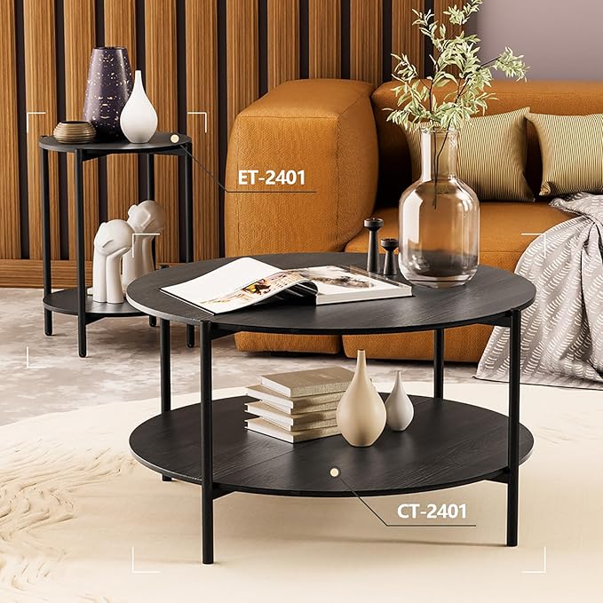 Round Coffee Table, 2-Tier 32.9" Circle Coffee Tables - Image 6