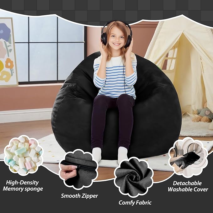 2FT Bean Bag Chair with Ultra Soft Velvet Cover Bean Bag Sofa with Memory Foam - Image 4
