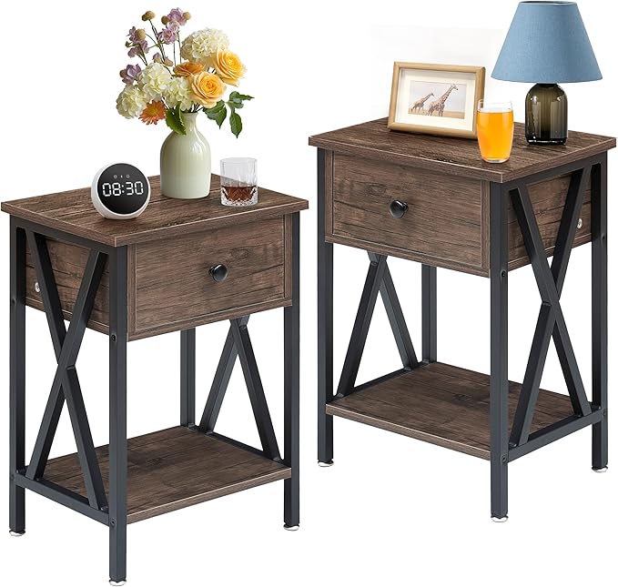VECELO Nightstands Set of 2, Modern Bedside End Tables, Night Stands by VECELO