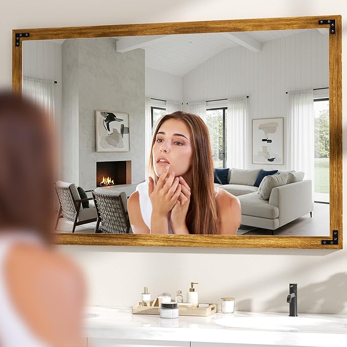 Hasipu Farmhouse Bathroom Mirror, Walnut Vintage Vanity Mirror Modern Farmhouse - Image 5