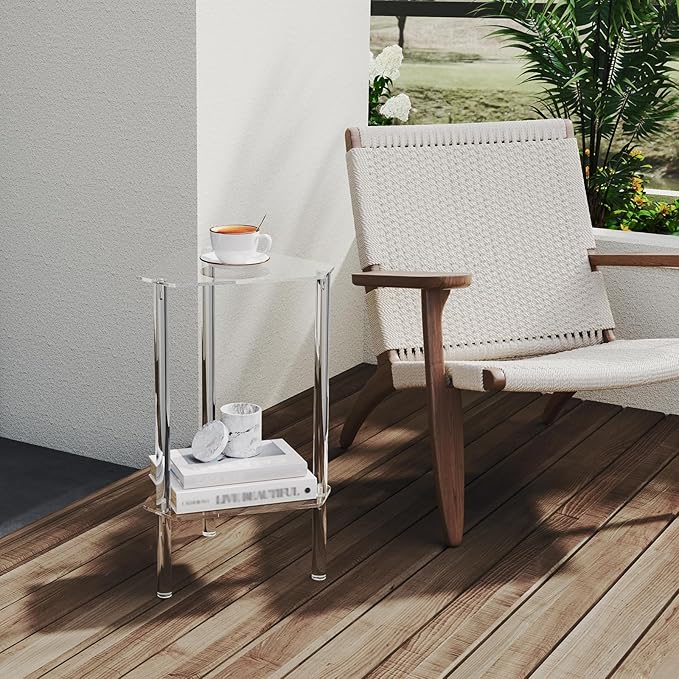 HMYHUM Clear Acrylic Triangle End Table, Corner Side Table - Image 8
