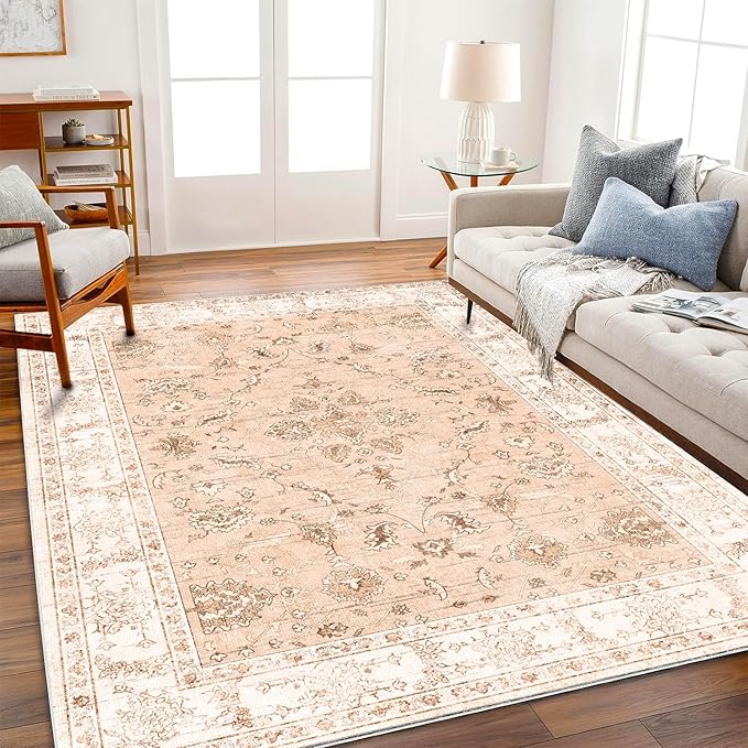 Area Rug 6x9 Washable Rug Tangerine Vintage Traditional Floor Cover Thin Retro by CHAMPLANT