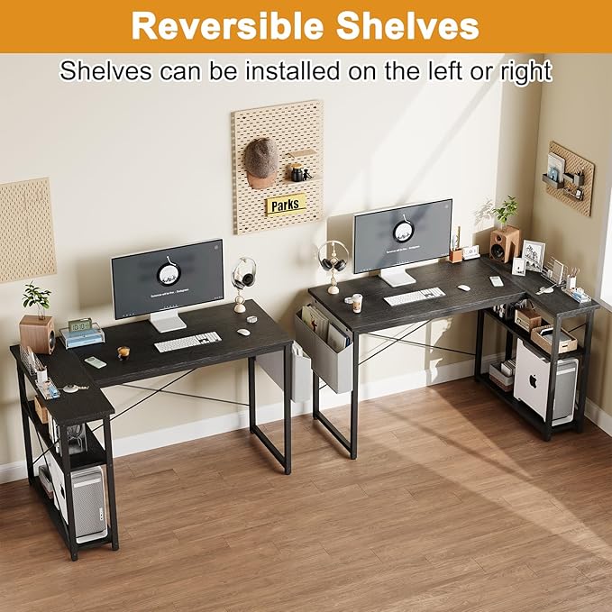 L Shaped Computer Desk with Reversible Shelves, 40 Inch Small Corner Desk with - Image 5