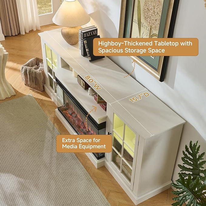 ROCKPOINT 3 Sided Glass 80" Fireplace TV Stand - Image 6