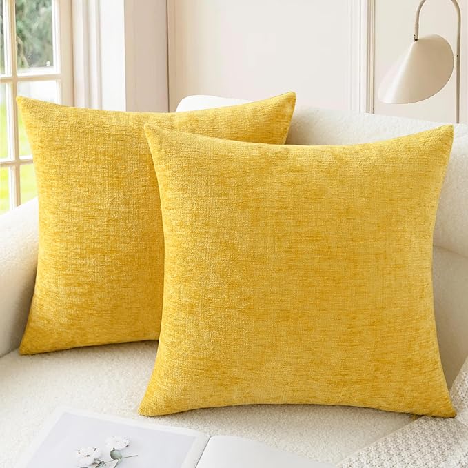 CaliTime Throw Pillow Covers Decorative 22 X 22 Inches Pack of 2 Cozy Chenille by CaliTime