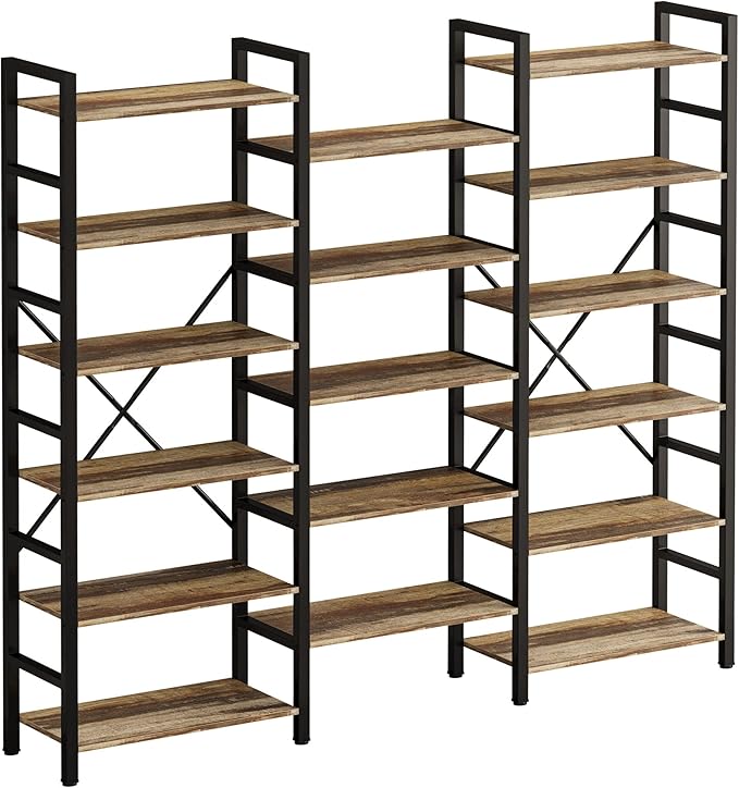 IRONCK Bookshelves 6 Tiers Triple Wide Industrial Bookshelf, Large Etagere by IRONCK