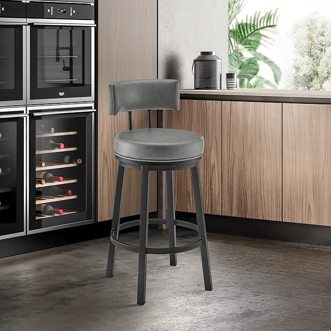 Armen Living Dalza Swivel Counter or Bar Stool in Black Finish - Image 2