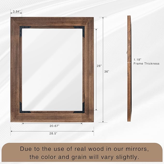 28"x36" Solid Wood Bathroom Mirror Tempered Glass - Image 6