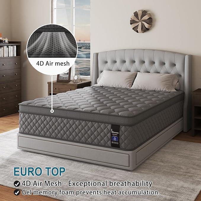 King Mattress, 12 Inch Hybrid Mattresses Grey Medium Firm Euro Top - Image 9