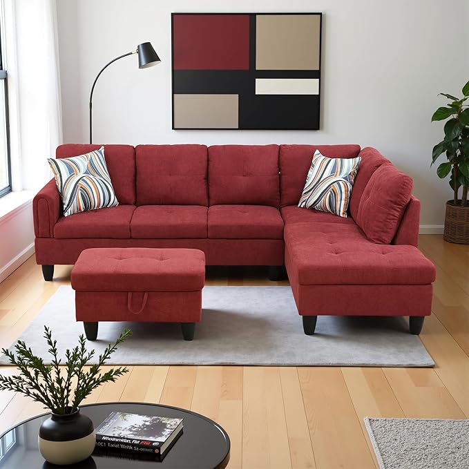 Couches for Living Room Modern L Shaped Couch Comfy Fluffy Fabric 3 Pieces - Image 4