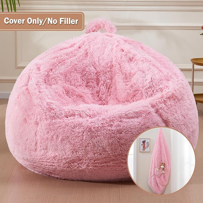Fluffy Bean Bag for Stuffed Animals Storage, Faux Fur Washable Bean Bag Chair - Image 8