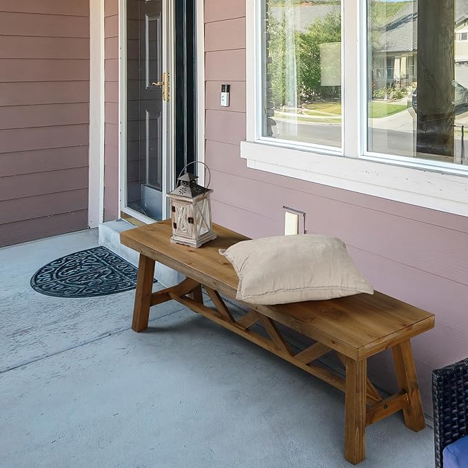 Wnutrees 54" Farmhouse Wood Bench, Rustic Solid Wood Entryway Bench Seat - Image 3