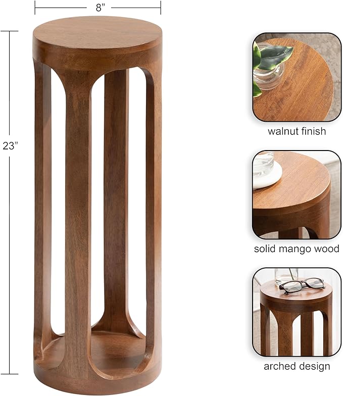 Kate and Laurel Dahl Wooden Round Drink Table; 8 x 23; Walnut Brown; - Image 3