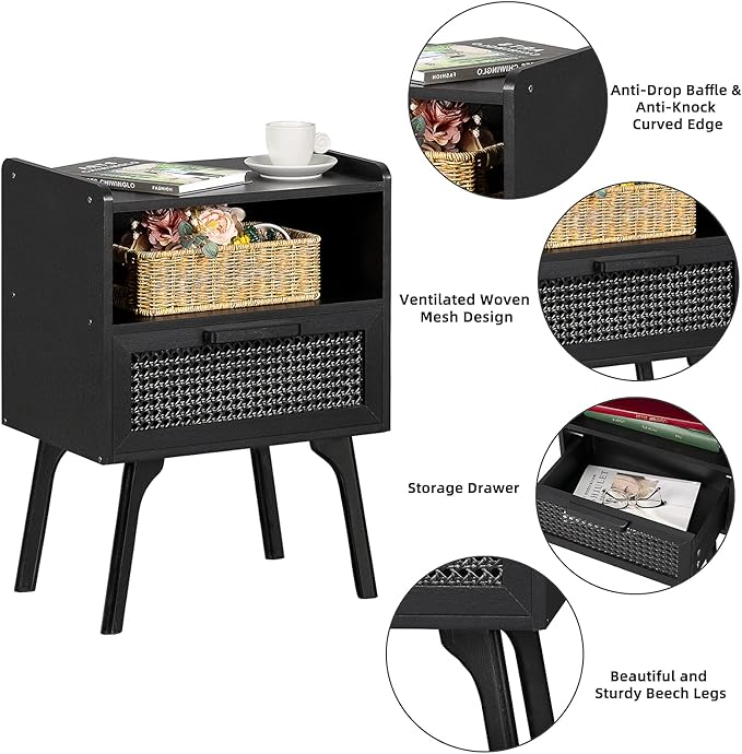 Lerliuo Rattan Nightstand, Side Table - Image 7