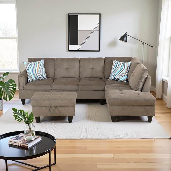 Couches for Living Room Modern L Shaped Couch Comfy Velvet Fabric 3 Pieces - Image 4