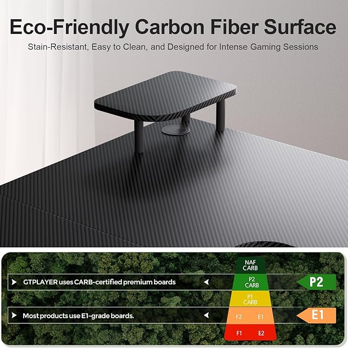 GTPLAYER L Shaped Desk with Drawers, Carbon Fiber Style Computer Desk with - Image 5