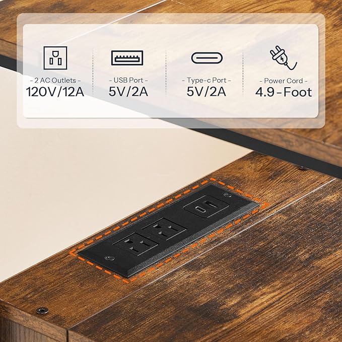 HOOBRO End Table with Charging Station, Bedside Table with 2 Drawer & USB Port - Image 5