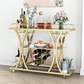 Gold Bar Carts with Glass Holders & Wine Rack, 3 Tier Home Bar Serving Carts by FABOMEI