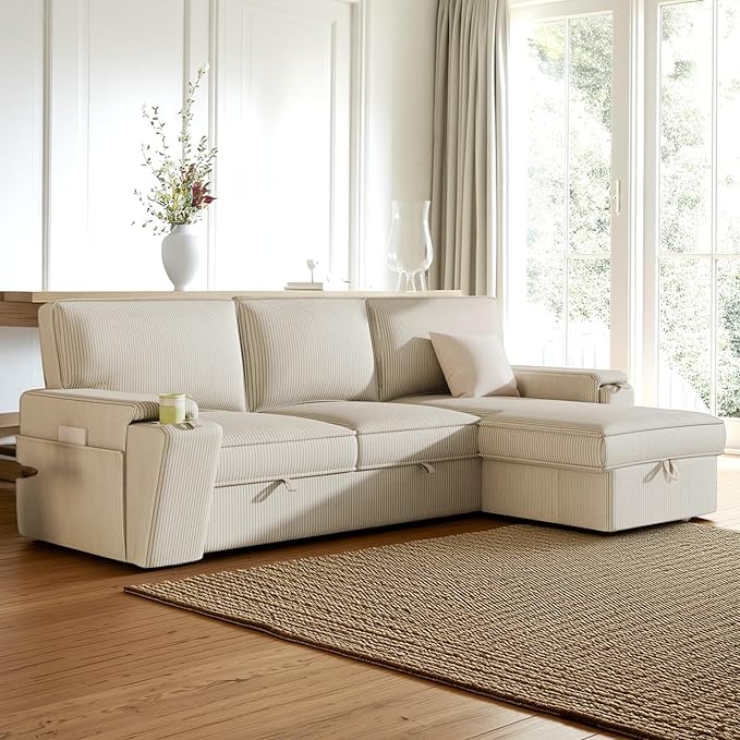 96.1 Inch L-Shaped Convertible Sectional Sleeper Sofa by Unknown
