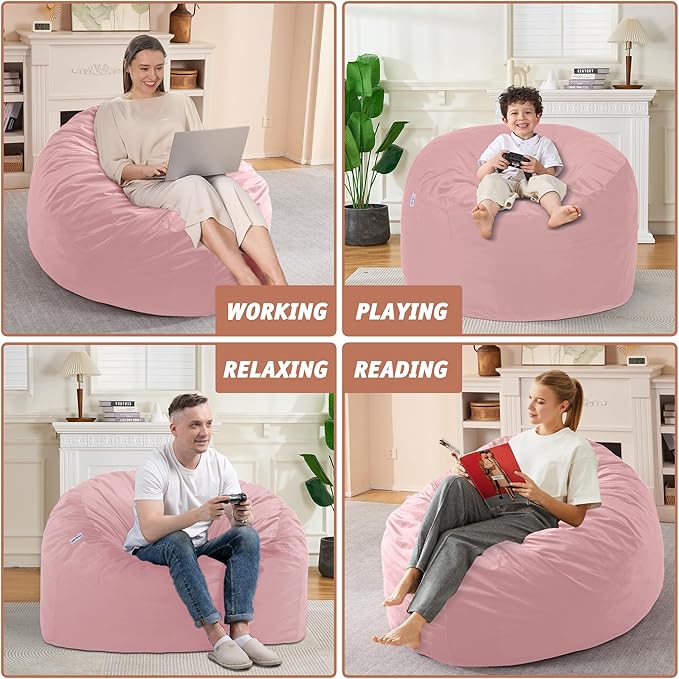 3FT Bean Bag Chair with Ultra Soft Velvet Cover Bean Bag Sofa with Memory Foam - Image 6