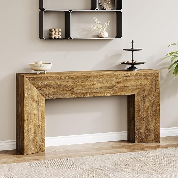 LITTLE TREE Console Table for Entryway, 63 Inches Extra Long Brown Wooden Sofa - Image 3