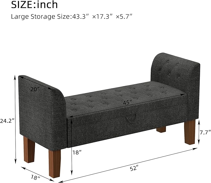 Awonde Storage Bench for Bedroom End of Bed Button Tufted Upholstered Bench - Image 2
