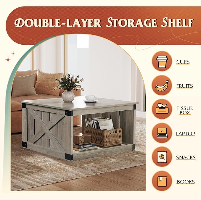 WLIVE Coffee Table, Farmhouse Coffee Table - Image 5