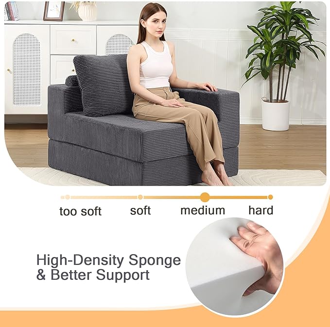 MeMoreCool Convertible Sofa Bed Foldable Boneless Couch, Folding Sleeper Chair - Image 6