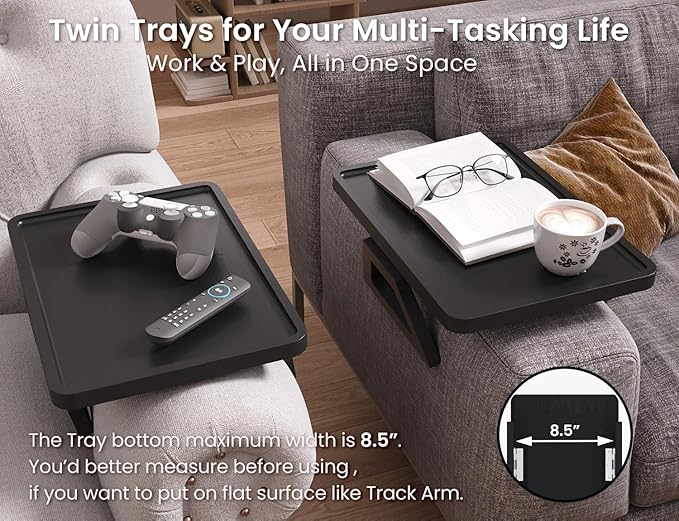 2 Pack Couch Arm Tray, Bamboo Folding Sofa Tray, Sofa Armrest Trays Clip-On - Image 3