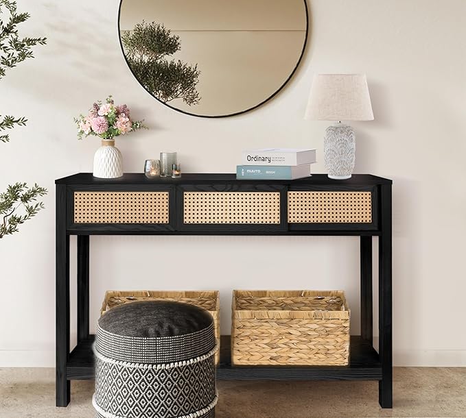 ZYBT Long Console Table, Rattan Entry Table, Console Tables - Image 2