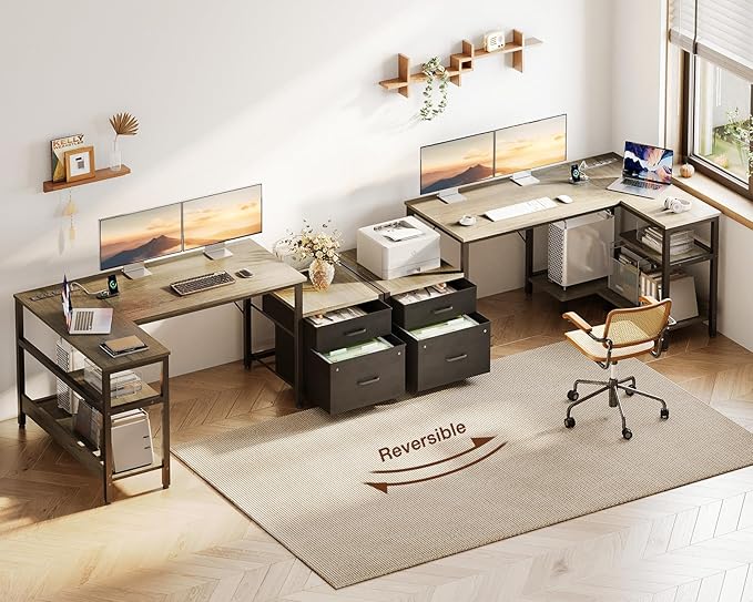 Casaottima L Shaped Desk with Drawers & File Cabinet, Computer Desk with - Image 8
