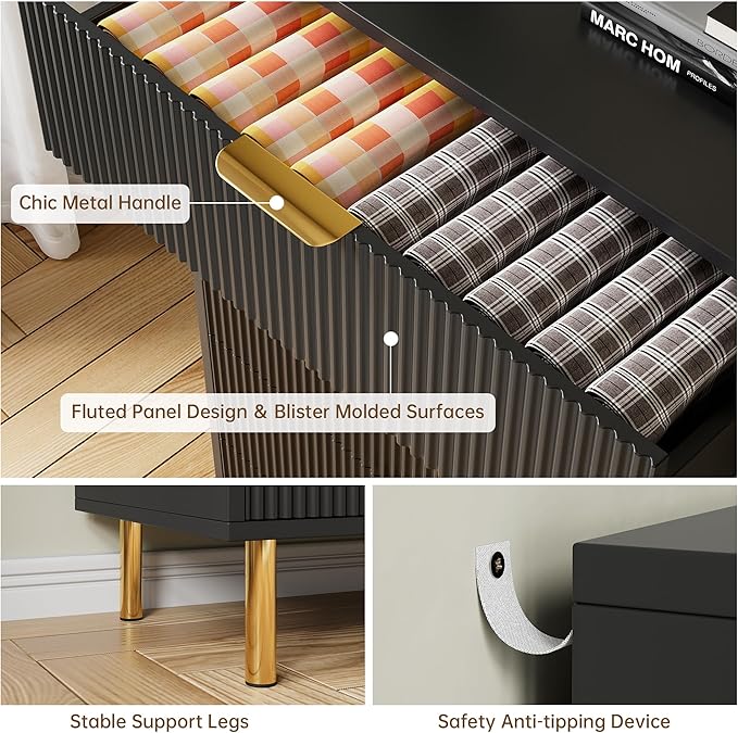 Black Dresser, Modern 3 Drawer Dresser - Image 5