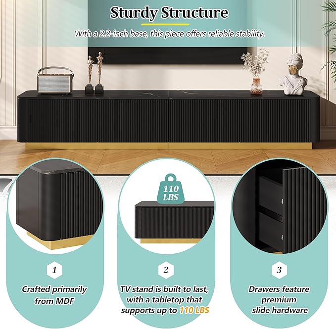 Merax Modern Wood TV Stand for TVs Up to 85'', Faux Marble Tabletop - Image 6