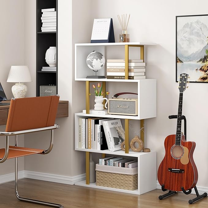 Yusong Geometric Bookcase, S Shaped Bookshelf 4-Tier Book Shelves - Image 2