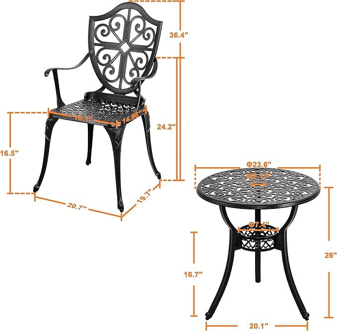 NUU GARDEN 3 Piece Outdoor Bistro Set All Weather Cast Aluminum Patio Set - Image 6