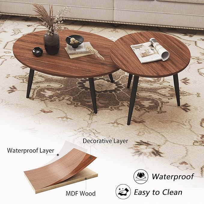 Set of 2 Coffee Table, Nesting Side Table, Living Room Sofa End Table - Image 4