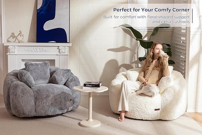 MAXYOYO Bean Bag Chair with 3 Pillows, Oversized Floral Shaped Bean Bag Sofa - Image 5
