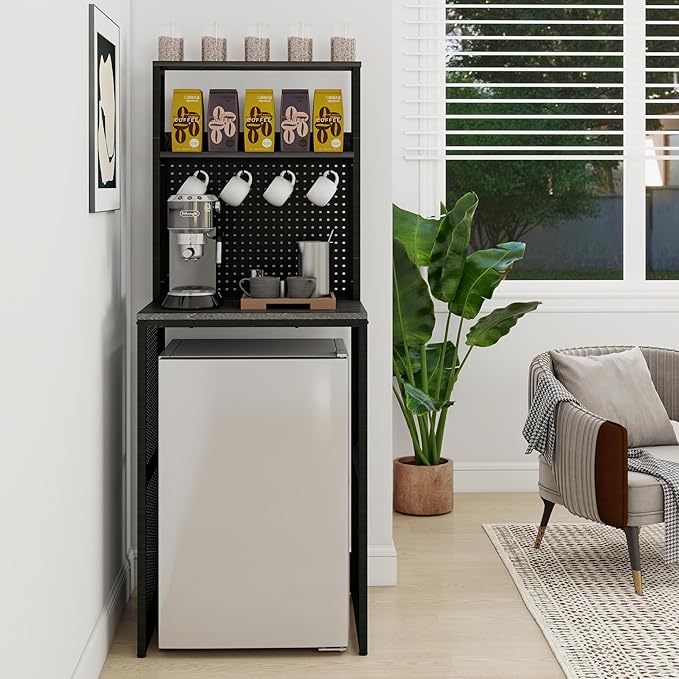 Mini Fridge Stand Shelf with Storage, Bakers Rack Coffee Bar Table Microwave - Image 5