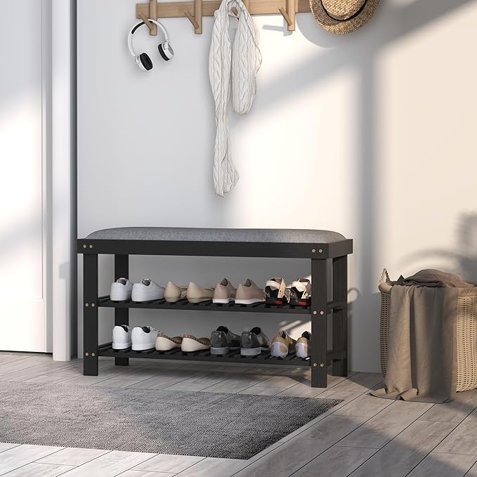 HOMCOM Bamboo Shoe Bench, 3-Tier Entryway Bench - Image 7