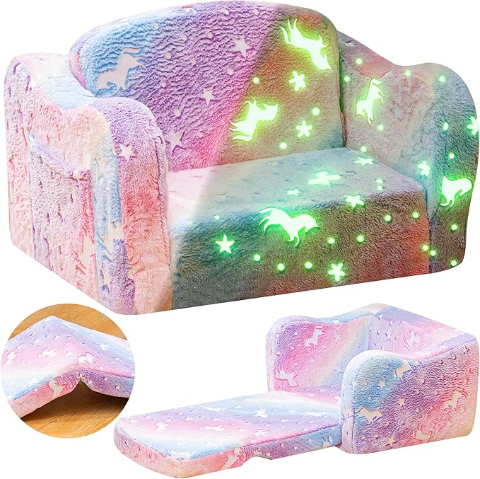 Lamerge 2-in-1 Toddler Couch, Glow in The Dark Baby Floor Bed, Foldable Toddler by LAMERGE-GROWWITHLOVE