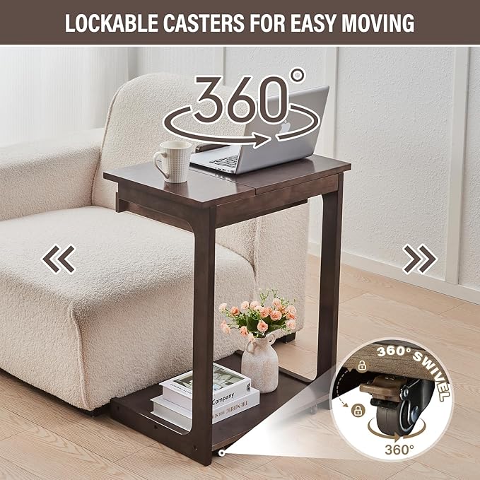 CozyDH Rolling Side Table with Wheels, Adjustable C Shaped End Table - Image 3